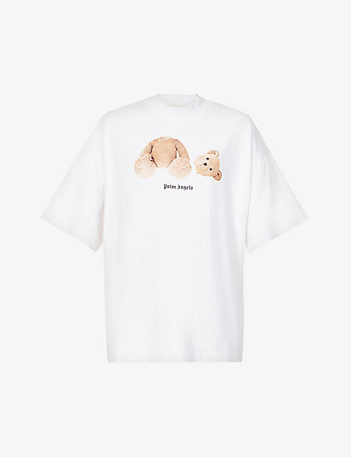 PALM ANGELS: 小熊印花超大版型平纹针织棉 T 恤