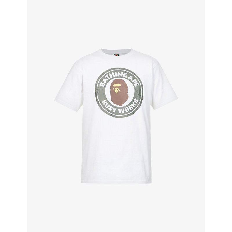 A Bathing Ape Busy Works Logo-print Cotton-jersey T-shirt In White Black