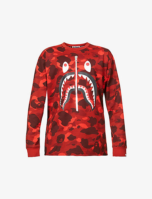 A BATHING APE: Shark-print cotton-jersey top