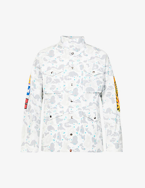 A BATHING APE: Space Camo shark-print cotton shirt