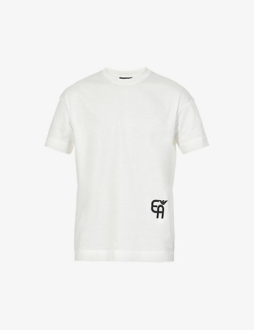EMPORIO ARMANI: Logo-embroidered regular-fit cotton-jersey T-shirt