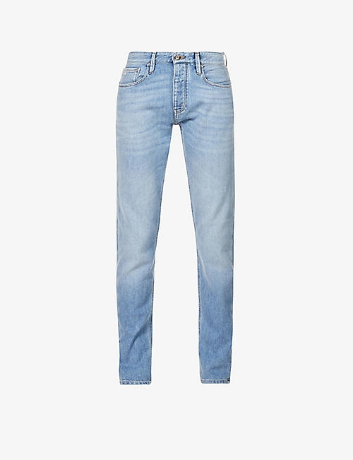 EMPORIO ARMANI: Bleached slim-fit straight stretch-denim jeans