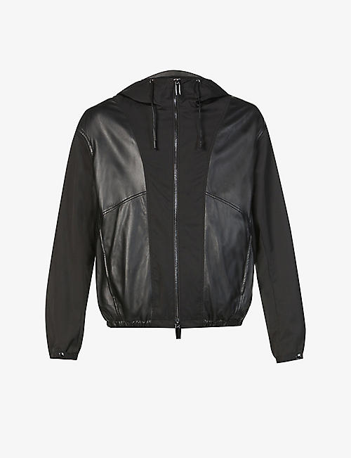 EMPORIO ARMANI: Hooded leather and shell jacket