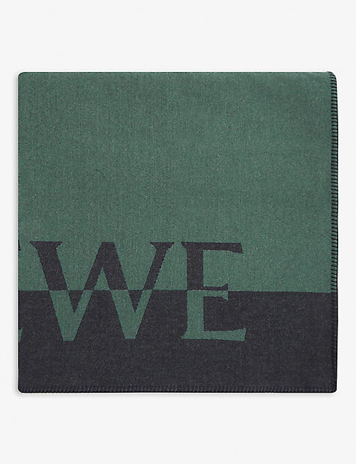 LOEWE: Logo-patch wool, cashmere and silk-blend blanket 135cm x 185cm
