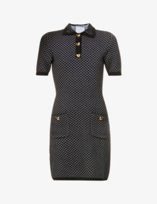 MOSCHINO - Diamond-pattern collared wool mini dress