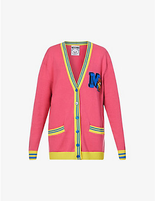 MOSCHINO: Logo-embroidered oversized cashmere-blend cardigan