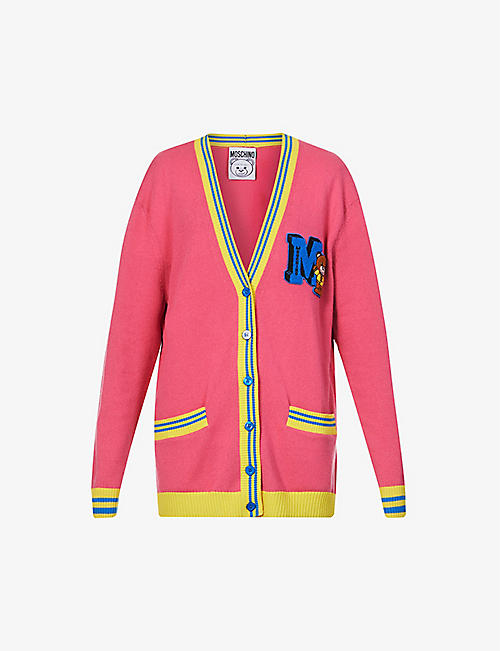 MOSCHINO: Logo-embroidered oversized cashmere-blend cardigan