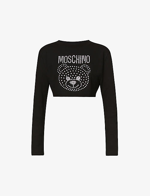 MOSCHINO: Teddy Bear crystal-embellished cotton-jersey top