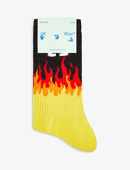 OFF-WHITE C/O VIRGIL ABLOH: Flame graphic-print cotton-blend socks