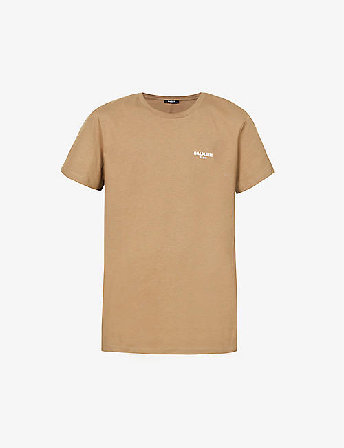 BALMAIN: Flock logo-print organic-cotton T-shirt