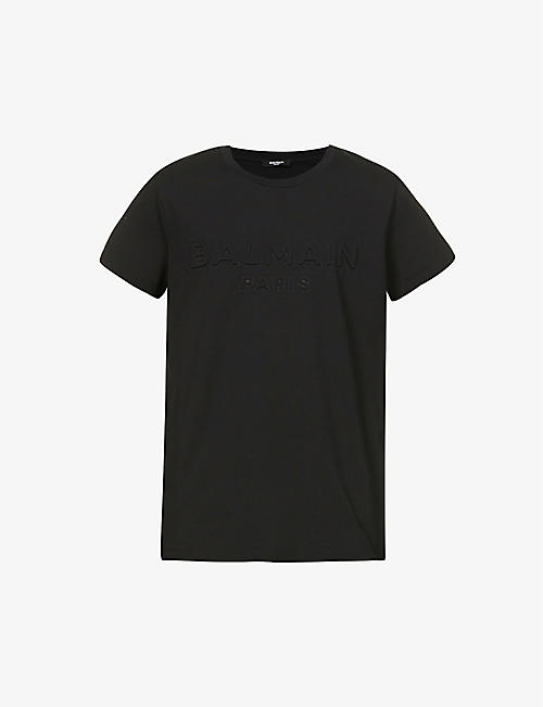BALMAIN: Logo-embossed crewneck cotton-jersey T-shirt