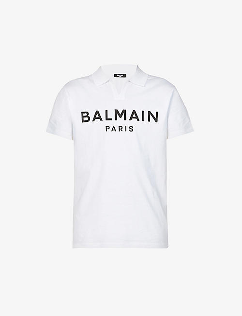 BALMAIN: Logo-print regular-fit cotton-jersey polo shirt
