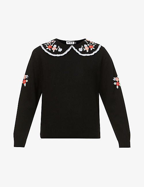 RIXO: Lula floral-embroidered wool jumper