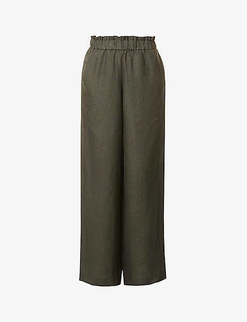 CASA RAKI: Natalia wide-leg high-rise organic-linen trousers