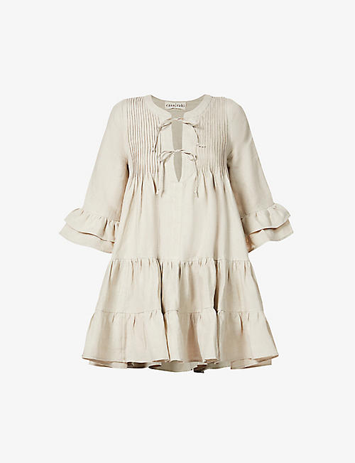 CASA RAKI: Nina tiered organic-linen mini dress
