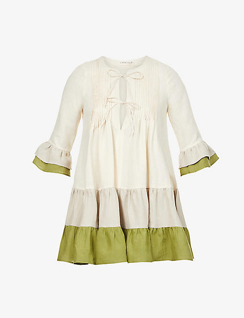 CASA RAKI: Nina tiered organic-linen mini dress