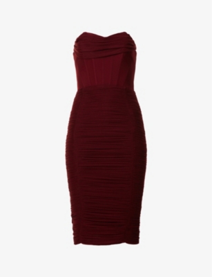 lavish alice ruched dress VICTORIA Self Tie Cowl Neck Cotton Dress In Coral Red S (UK8 / US4 / EU36)