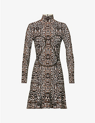 ALAIA: Leopard-print stretch-knit mini dress