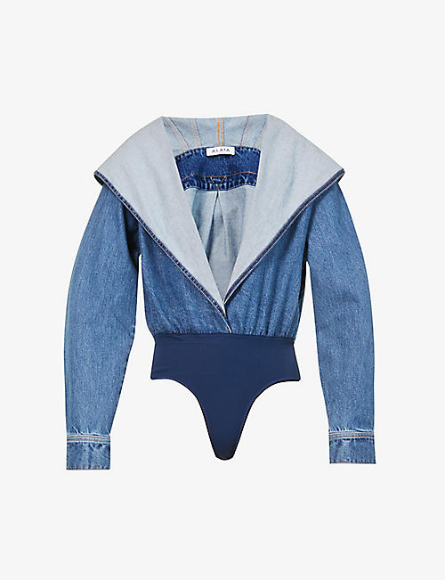 ALAIA: Hooded stretch-denim and jersey body