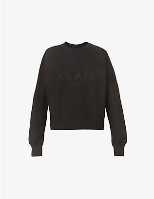 ALAIA: Molleton brand-print cotton-jersey sweatshirt