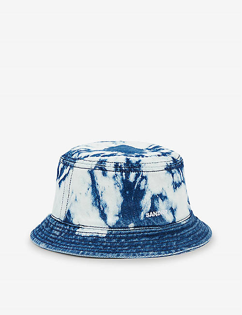 SANDRO: Tie-dye brand-embroidered denim bucket hat