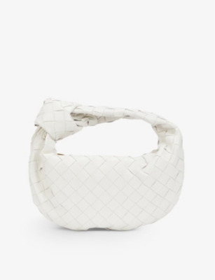 Shop Bottega Veneta White/gold Mini Jodie Intrecciato Leather Top-handle Bag