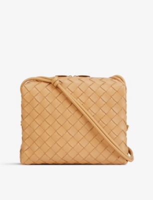 Shop Bottega Veneta Womens Almond-gold Loop Intrecciato Leather Cross-body Bag