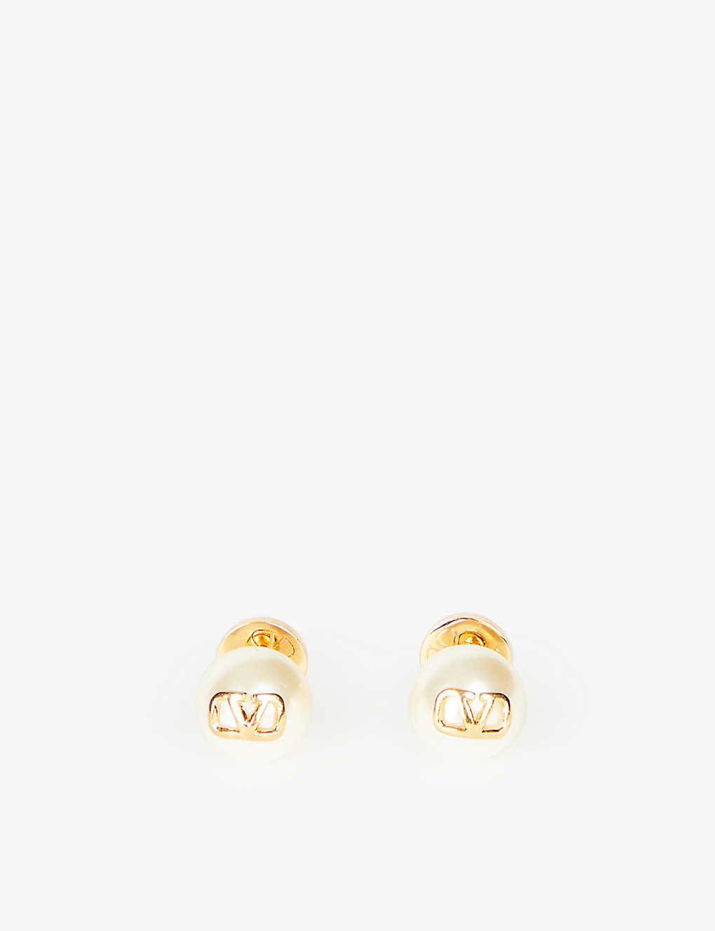 Valentino Garavani Vlogo Gold-toned Brass And Pearl Stud Earrings In Oro 18/cream