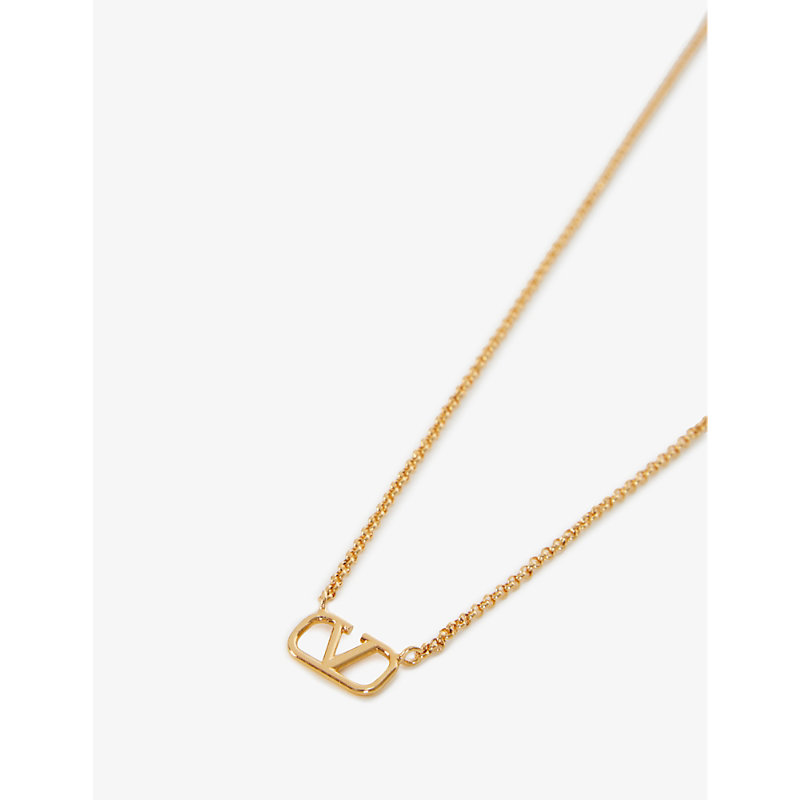 Shop Valentino Garavani Women's Oro 18 Vlogo Logo-plaque Gold-tone Brass Necklace