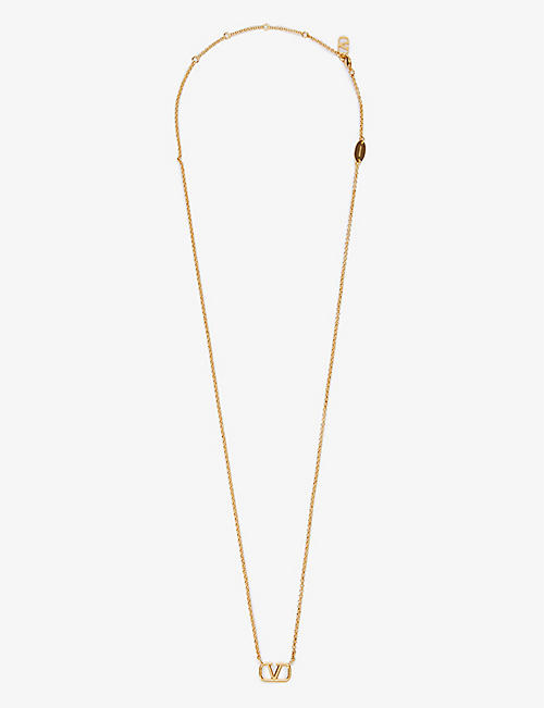 VALENTINO GARAVANI: VLOGO logo-plaque gold-tone brass necklace