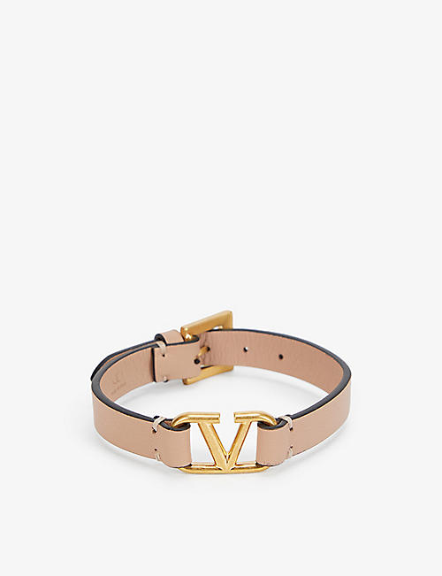 VALENTINO GARAVANI: VLOGO logo-plaque gold-tone brass and leather bracelet
