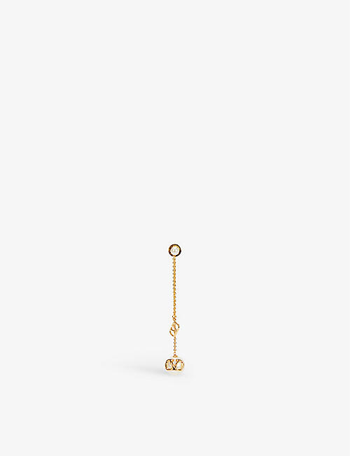 VALENTINO GARAVANI: VLOGO logo-plaque gold-tone brass and pearl earrings