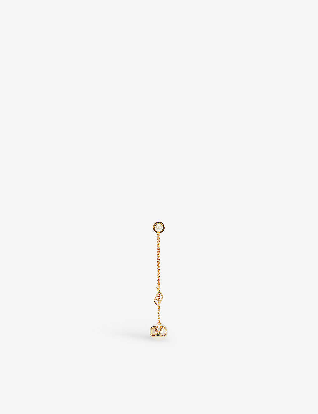 Valentino Garavani Vlogo Logo-plaque Gold-tone Brass And Pearl Earrings In Oro 18/cream