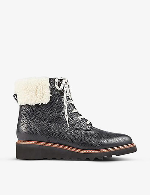 LK BENNETT: Evangeline shearling-cuff wedge leather ankle boots