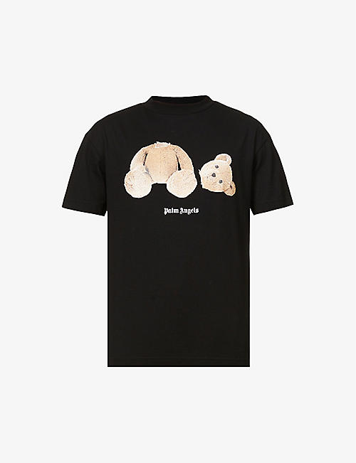 PALM ANGELS: 小熊印花品牌标识平纹针织棉 T 恤