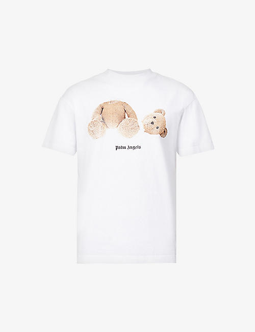 PALM ANGELS: Bear-print branded cotton-jersey T-shirt