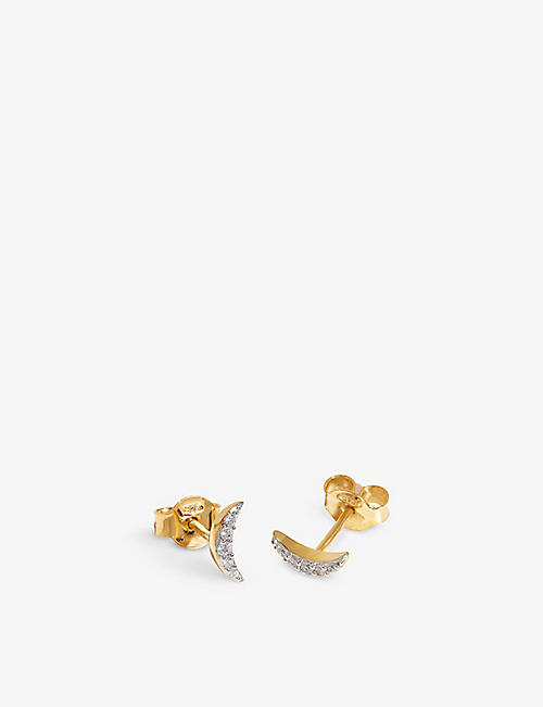 MISSOMA: Celestial Moon 18ct recycled gold-plated vermeil sterling-silver and cubic zirconia stud earrings