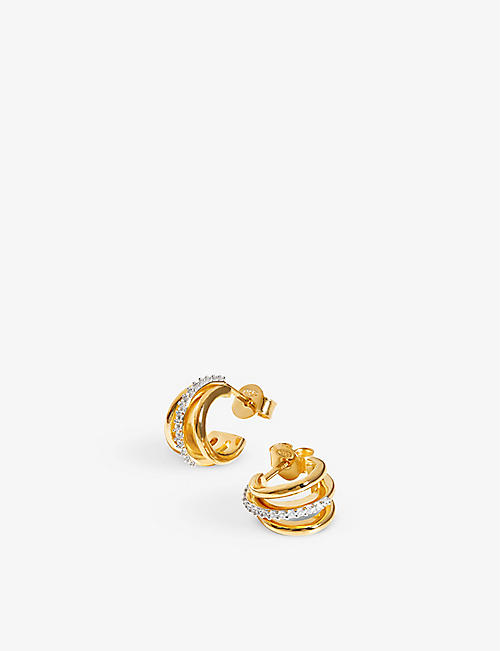 MISSOMA: Celestial triple-tier 18ct recycled gold-plated sterling silver and white cubic zirconia huggie earrings