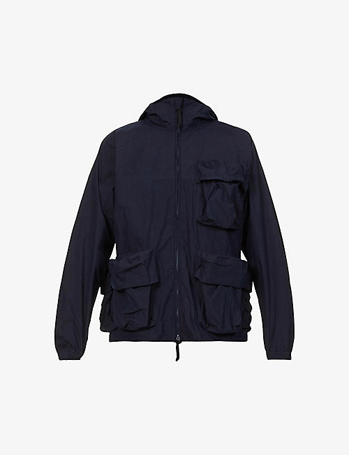 SNOW PEAK: Indigo C/N high-neck cotton-blend hooded parka jacket