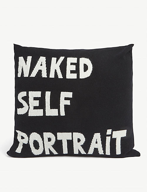 BELLA FREUD: Naked Self Portrait printed wool cushion 50cm x 50cm