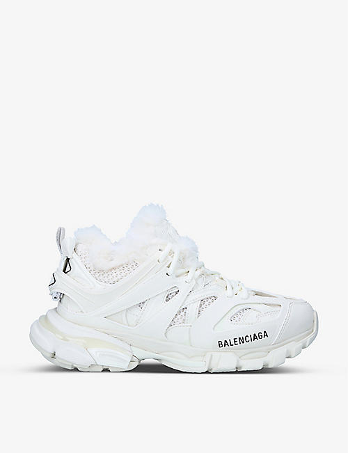 BALENCIAGA: Women's Track panelled faux-fur, mesh and nylon trainers