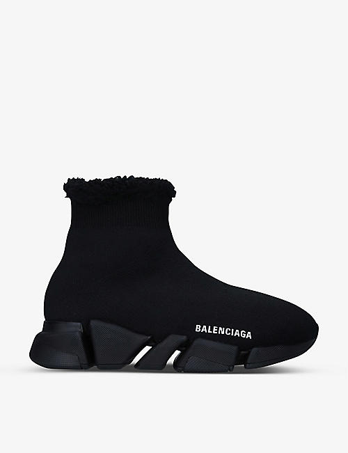 BALENCIAGA: Men's Speed 2.0 stretch-knit and faux-fur trainers