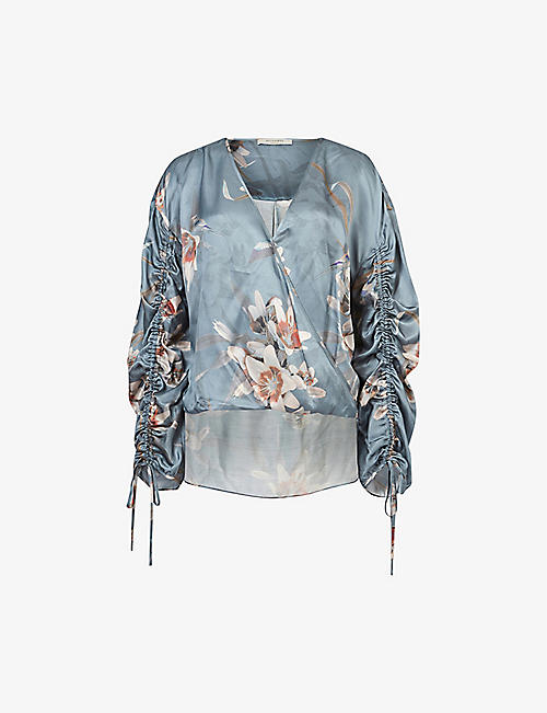 ALLSAINTS: Preslie Kuroyuri floral-print woven and silk-blend top