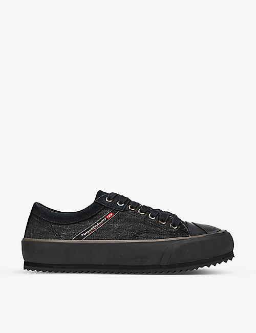 DIESEL: S-Principia flatform cotton and leather low-top trainers