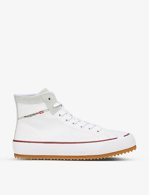 DIESEL: S-Principia cotton and leather mid-top trainers