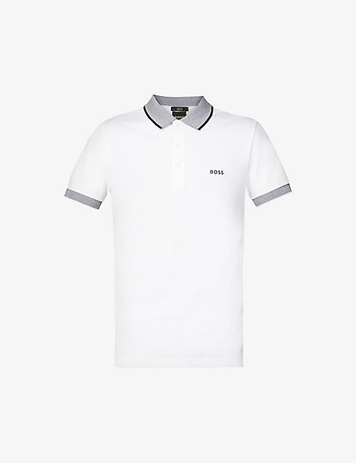 BOSS: Logo-embroidered contrasting-collar organic-cotton polo shirt
