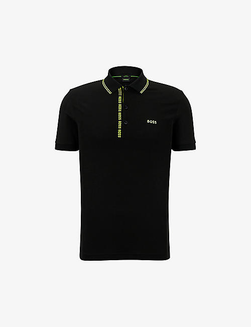BOSS: Brand-embroidered contrast-stripe cotton-piqué polo shirt