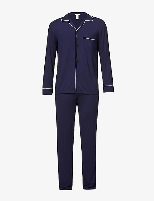 EBERJEY: William contrast-piping stretch-jersey pyjama set