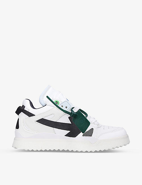 OFF-WHITE C/O VIRGIL ABLOH: Out of Office leather arrow-embroidered mid-top trainers