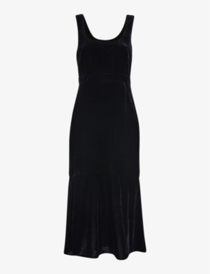 Whistles Womens Black Mila Square-neck Fitted Velvet Midi Dress 4 In Black